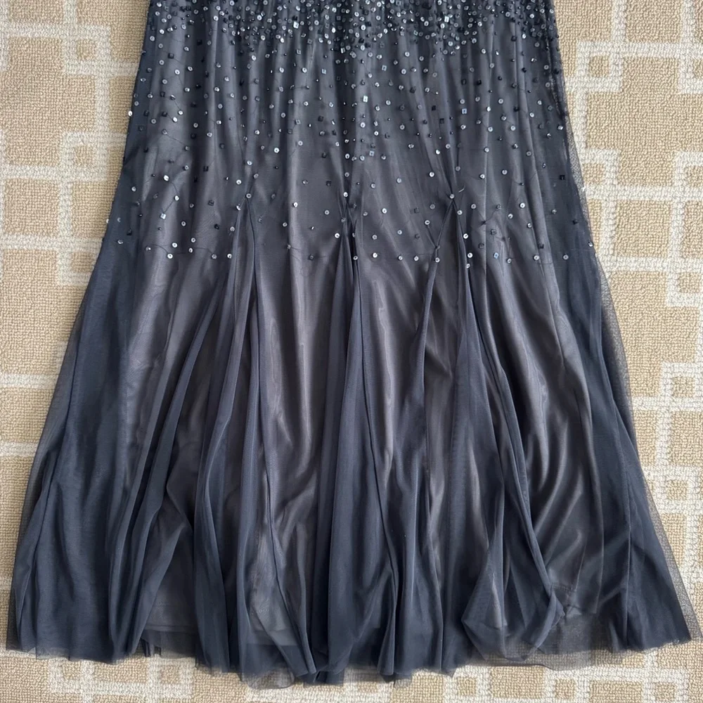 Nightway Sequined Halter Formal Gown Charcoal Gray Mesh Maxi Prom Dress 8 - Picture 10 of 14